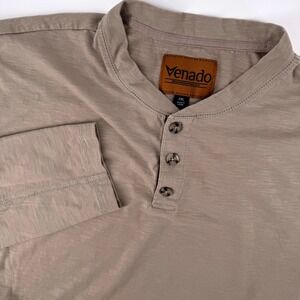 Venado Mens 2XL Henley Long Sleeve Shirt Taupe Brown Slub Knit Cotton Blend